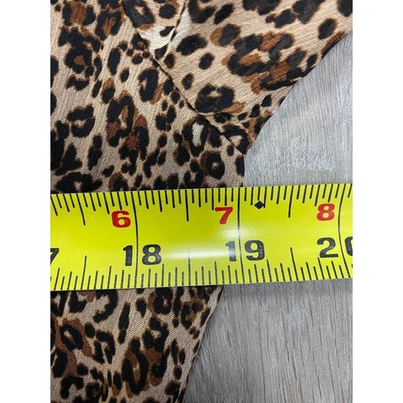 MSK Baby doll AnimalPrint Smocked Ruffle V- Neck Dress Caramel Multi Brown Pet M - Picture 6 of 8